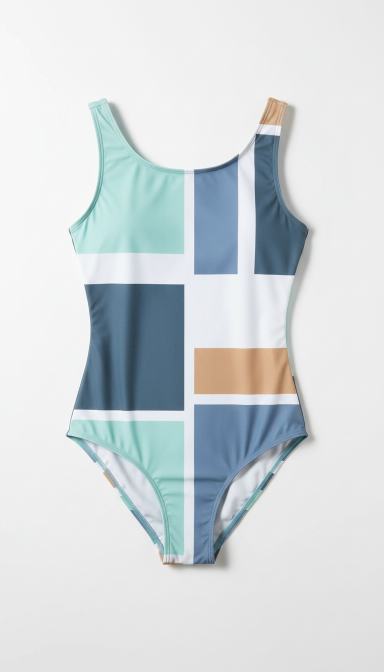 One-piece swimsuit with geometric print